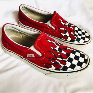 Checkerboard Flame Red & White Skate Vans WSize 9